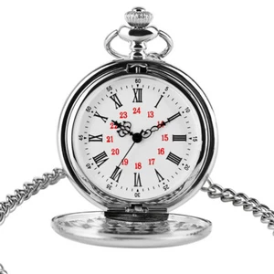 Classic Men's Silver Smooth Quartz Pocket Watch Full Hunter Pendant Chain Gifts - Picture 1 of 12