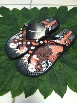 Sandalias Chanclas Ipanema Negras Florales Flores ANA LOVIII Naranja Blanco 6 Nuevas con Etiquetas Foto 1 de 4