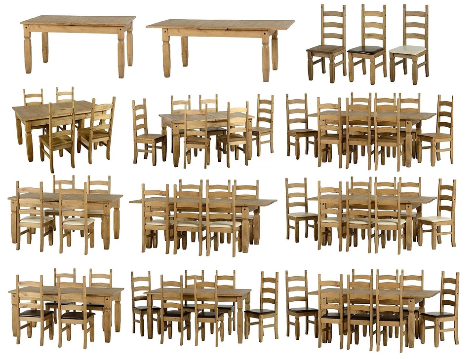 CORONA EXTENDING DINING SET WITH 4, 6 OR 8 CHAIRS, WOOD, BROWN OR CREAM PU SEATS - Image 1 of 1