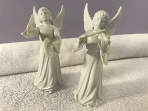 Vintage Christmas set of 2 angel figurines play instruments Schmid Japan CH4527 - Picture 1 of 11