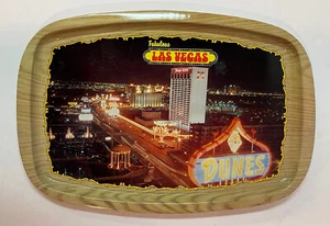 Fabulous Las Vegas Vintage Metal Tin Souvenir Tray Flamingo Hilton Dunes Casinos - Picture 1 of 3