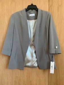 NUEVO CON ETIQUETAS Para mujer Calvin Klein Gris 3/4 Mangas con pestañas enrollables Abierto Frontal Office Blazer 8 - Imagen 1 de 14