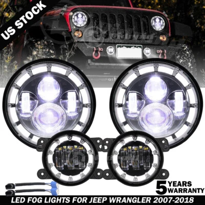 4pcs For Freightliner Coronado 7'' Inch LED Headlight Halo + 4'' Fog Lights - Image 1 of 4