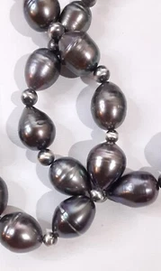Genuine Tahitian 12mm Pearls Sterling Silver Beads Clasp Necklace 20" - Picture 1 of 5