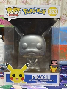 Target Con Pikachu Funko Pop Jumbo Size 10 Metallic Silver Exclusive Pokémon - Bild 1 von 2