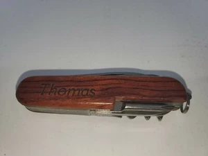Multi-tool Pocket Knife Thomas Kansas Buffalo Engraved  On Wood  Handle - Picture 1 of 7