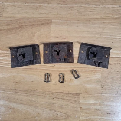 Antique Half Mortise Cabinet Locks Drawer Locks Set Of 3 No Key - Image 1 of 4