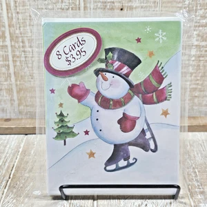 Leanin Tree Christmas Greeting Card Pack 8 Count 4x6 Ice Skating Snowman - Picture 1 of 6