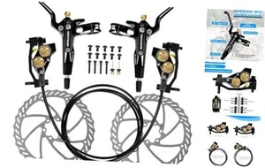 MTB Hydraulic Brake Set 4 Pistons, Disc Brake Bicycle Set Front and Rear, - Picture 1 of 8