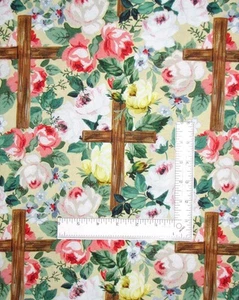 Religious Jesus Cross Floral Fabric By The Yard Hidden Crosses Cotton by David - Picture 1 of 1