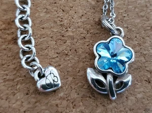 Brighton Silver tone Necklace With Blue Rhinestone Flower Pendant 16- 18" - Picture 1 of 4