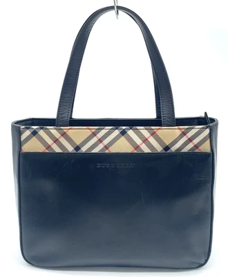 Auth Burberry Nova Check Nylon x Leather Black Handbag NS110573 - Image 1 of 4