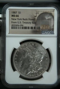 1887 Morgan Silver Dollar NGC MS-66 New York Bank Hoard From U.S. Treasury Bag - Picture 1 of 2