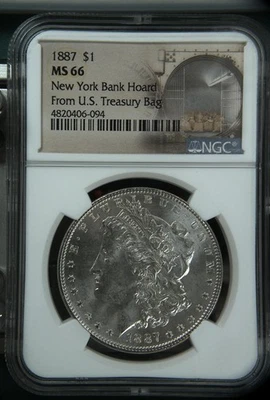 1887 Morgan Silver Dollar NGC MS-66 New York Bank Hoard From U.S. Treasury Bag - Image 1 of 2
