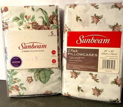 NUEVO 2 FUNDAS DE ALMOHADA FLORALES ESTÁNDAR MICROFIBRA CEPILLADA DOBLE SUNBEAM (4) 30"x20 Foto 1 de 3