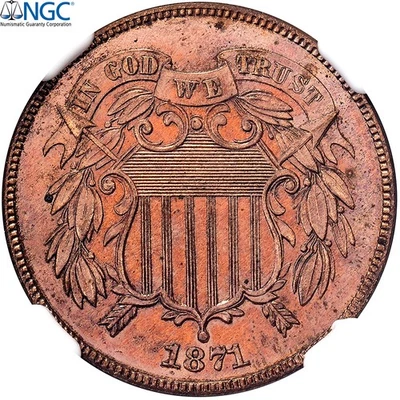 [#970332] United States, 2 Cents, Union Shield, 1871, Philadelphia, Proof, Bronz - Image 1 of 2