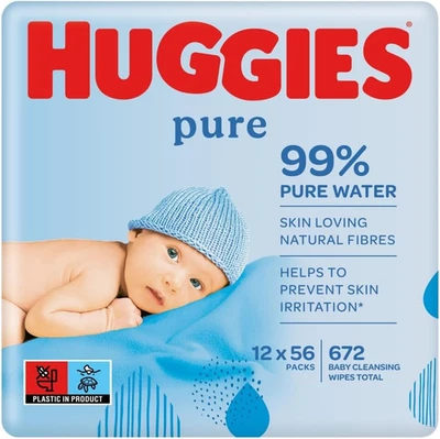 KIMBERLY CLARK EUROPE LTD, 40 LONDON ROAD, REIGATE, RH2 9QP, UK. Huggies Pure, Baby Wipes, 12 Packs (672 Wipes Total) - Natural Wet Wipes for Sen