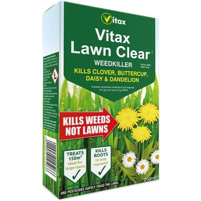 Vitax Lawn Clear Weedkiller 250ml Concentrate for Lawns Kills Weeds to Root