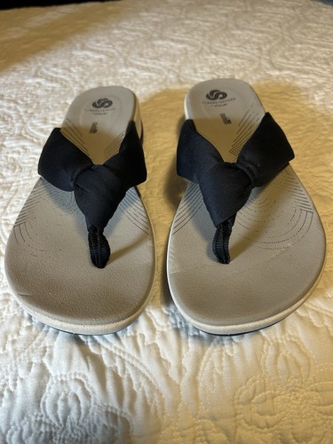 CLARKS Clark’s Sandali morbidi Cloudsteppers donna taglia 10 infradito tessuto blu navy