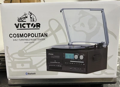 Victor VWRP-4200-BK Cosmopolitan 8-in-1 Turntable Music  Turntable & Radio Black - Image 1 of 3