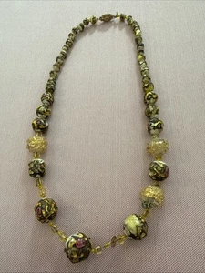 Vintage Venetian Yellow Glass & Yellow Gold Plated Beaded Necklace - Picture 1 of 5