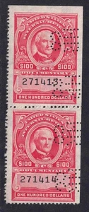 US Scott R727 pair of the $100 Thomas Undated Revenue Stamp cj58 - Picture 1 of 2