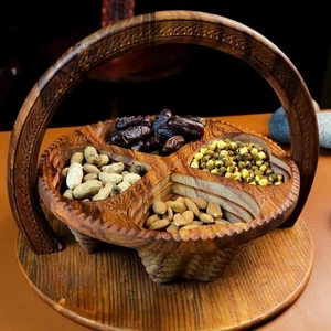 Handcrafted wooden Foldable Fruit & Dry FruitTray Basket Wooden Serving Tray - Picture 1 of 9
