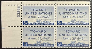 U.S. Scott #928, Plate Block of 4, United Nations Conference, VF, MNH - Picture 1 of 2