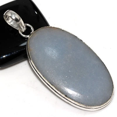 Angelite 925 Silver Plated Gemstone Handmade Pendant 2.3" Gifts Jewelry JW - Image 1 of 3