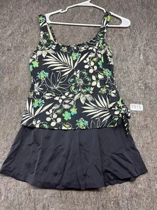 Azul By Maxine of Hollywood Swimsuit Womens One Piece Floral Skirt Padded Sz 16 - Picture 1 of 8