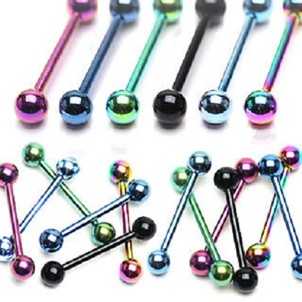 1 Pair Titanium Anodized Steel Tongue BARBELL NIPPLE RINGS 14G 5/8" Choose Color - Image 1 of 1