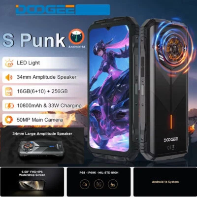 DOOGEE S Punk 4G LTE Rugged Phone Android 14 Mobile Waterproof 10800mAh Unlocked - Image 1 of 4