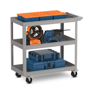 3-Tier Metal Utility Cart 400 lbs Storage Service Trolley Tool Storage Gray - Picture 1 of 10