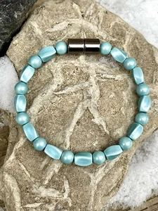 100% Magnetic Hematite Bracelet Anklet Necklace Lt Blue - Picture 1 of 4