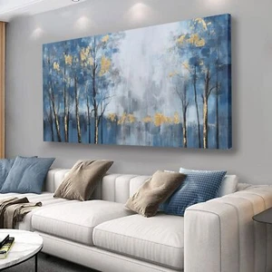 Yuaxker Tree Wall Art Blue and Gold Tree Canvas Painting Landscape Wall Decor... - Picture 1 of 6