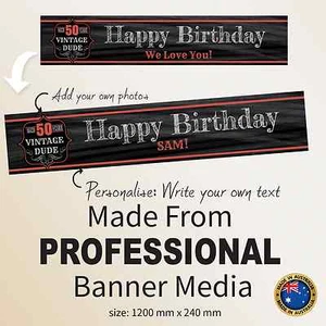 50th Birthday Personalised Canvas Banner Party Decorations Vintage Dude Decor - Picture 1 of 4
