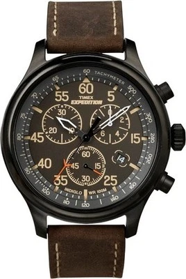 Timex T49905, Men's "Expedition" Leather Indiglo Watch, Chronograph, Date, NEW - Image 1 of 2