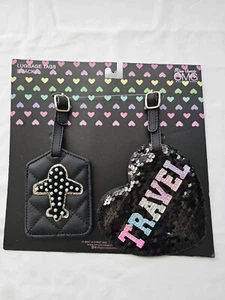 Miss Gwen's 2 Luggage Tags OMG ACCESSORIES Black Tuffed & Blingy New Condition - Picture 1 of 2