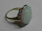 10k White Gold OPAL DOUBLET RING + 9 Small Diamonds, Size 7, 18x15 mm Stone 6.2g