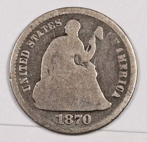 1870 Liberty Seated Half Dime.   "Perfect" Good.  179392 Cover