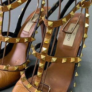Pumps ITALY Size Light VALENTINO Made Rockstud Brown GARAVANI 37.5 - Picture 1 of 9