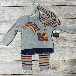 My First Thanksgiving Baby Girl Outfit Size 12 Months. NWT! Shirt, Pants And Bib - Picture 1 of 6