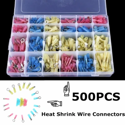 500PCS Assortment Crimp Terminals Heat Shrink Wire Connectors Marine Case Kit - Image 1 of 4