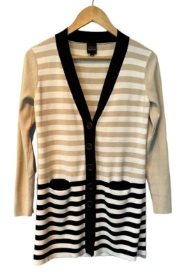 360 Suéter Taupe Rayas Largo Cárdigan Suéter Pequeño Foto 1 de 4