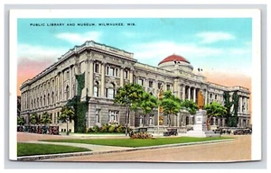 Postal: Biblioteca y Museo Público WI, Coches Antiguos, Milwaukee, Wisconsin - Sin Publicar - Imagen 1 de 2