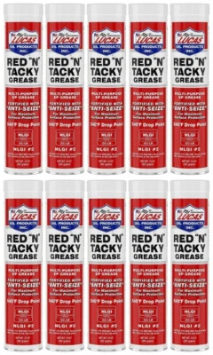 Lucas Oil 10005 Red "N" Tacky Grease 14 onças 540°F Drop Point pacote com 10 - Imagem 1 de 4