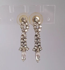 Vintage Crystal Rhinestone Dangle Earrings Pierced Silver-tone 1.5" - Picture 1 of 7