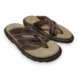 Sandalias chanclas Dr. Martens de cuero con tanga en marrón - para mujer talla 5 - Imagen 1 de 5
