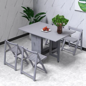 Dining Table and 4 Chairs Set Folding Kitchen Table Multifunctional Furniture - Picture 1 of 11