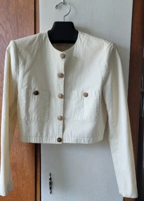 复古 Y2K Vertigo Paris Off 白色 Cottin 斜纹短夹克 尺寸 M — 第 1/4 张图片